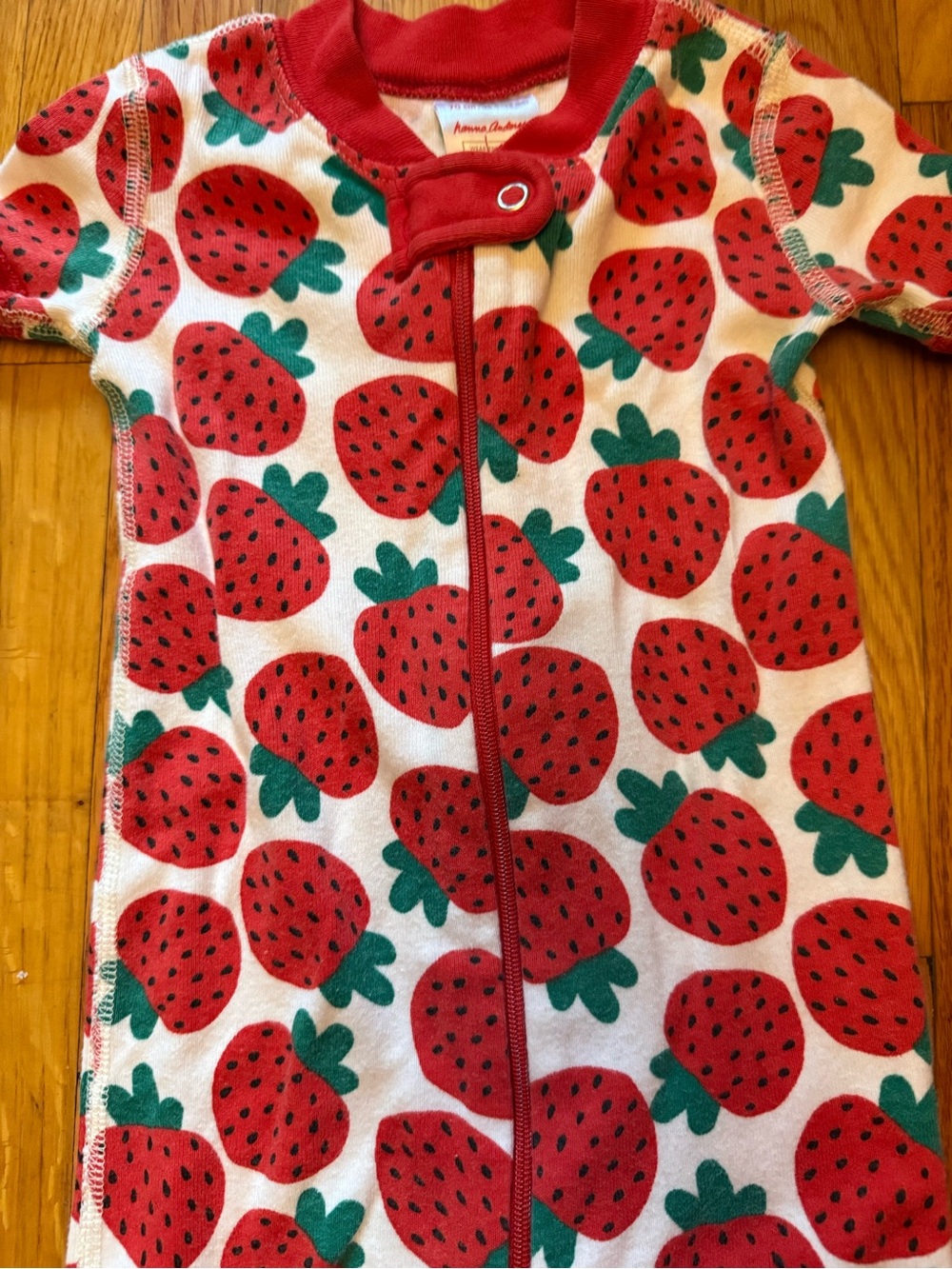 Hanna Andersson Strawberry Print Short Sleeve Romper - Red & Green - Picture 2 of 5